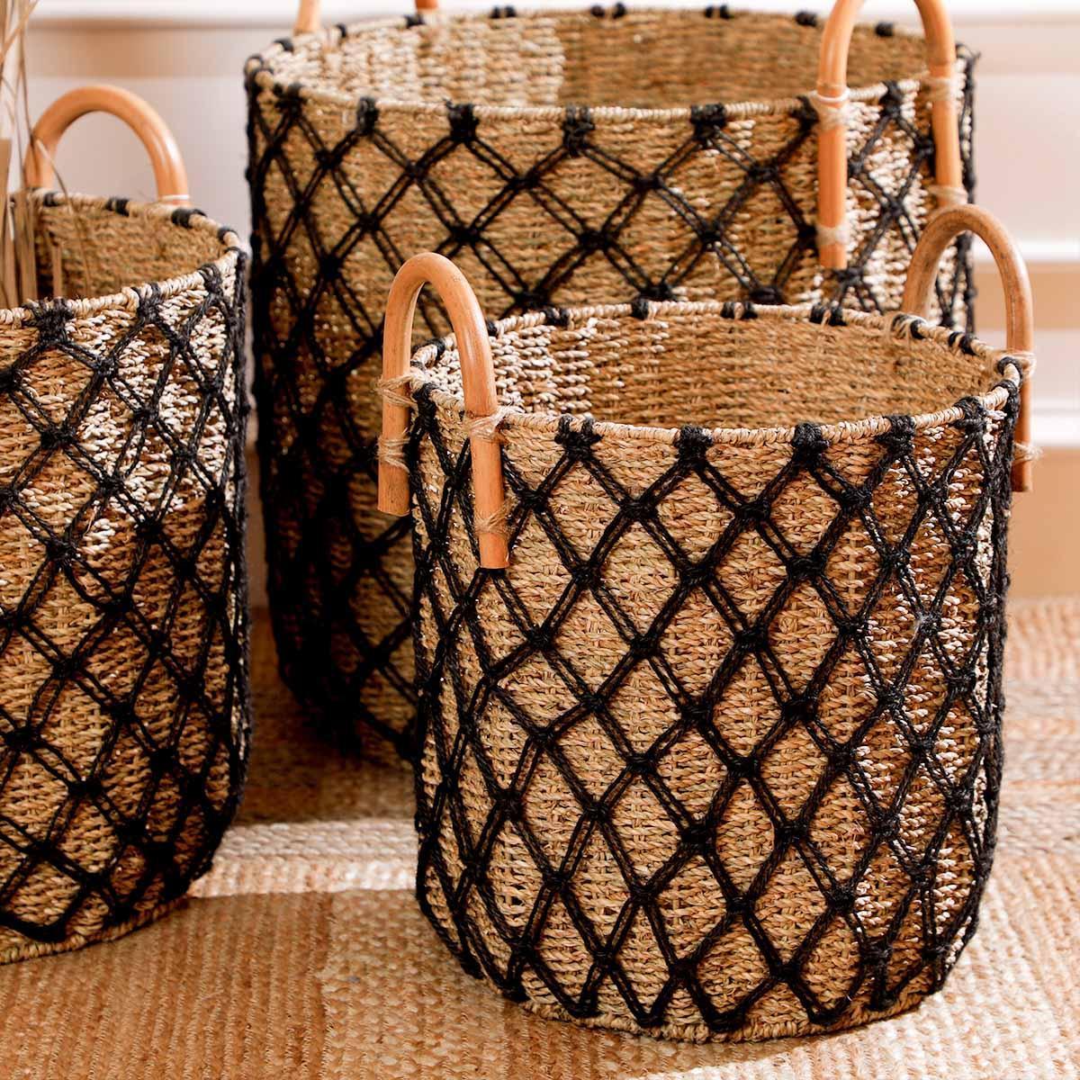 Buy Organizer - Natural Black Seagrass Rattan Tassel Storage Basket For Home Organizer by Home4U on IKIRU online store