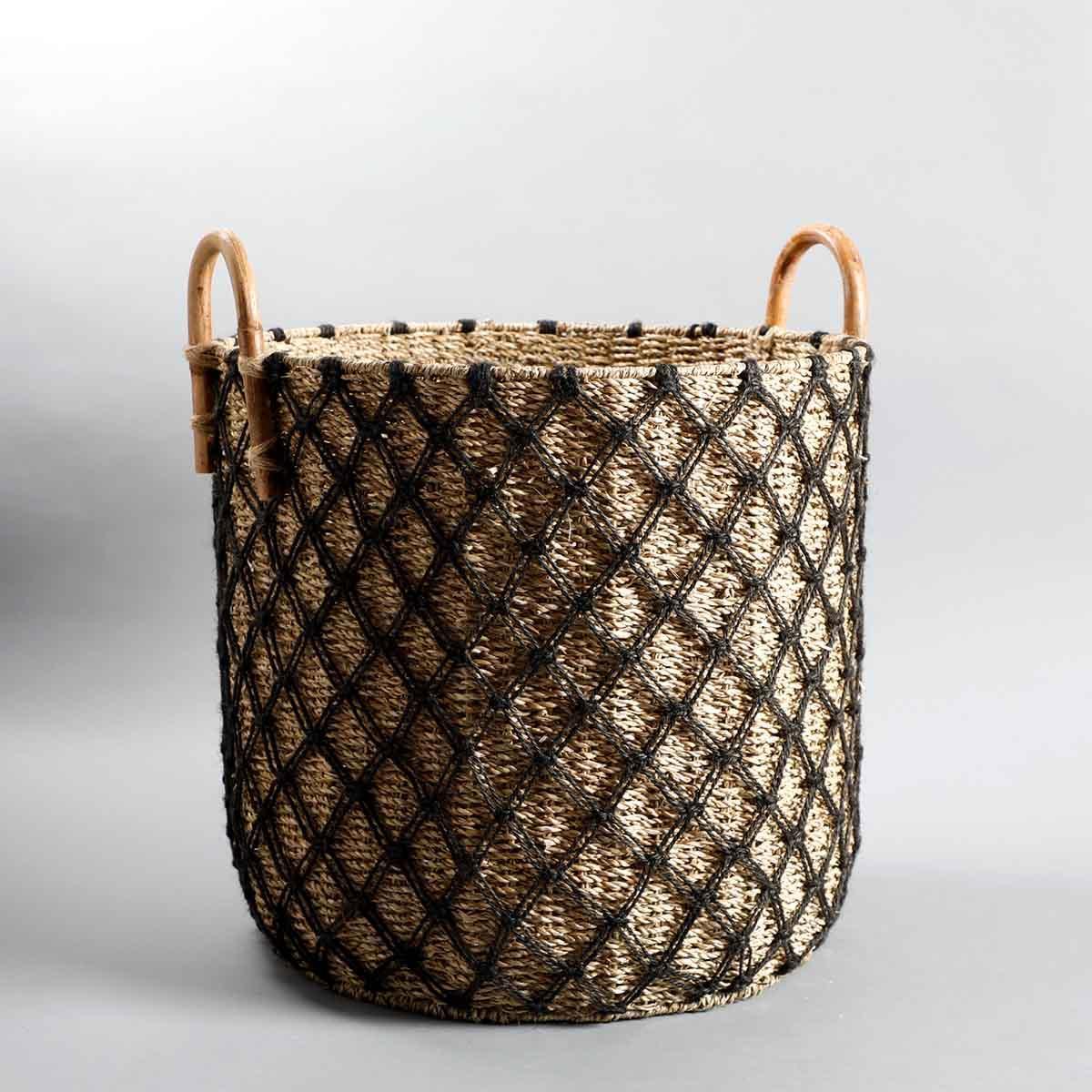 Buy Organizer - Natural Black Seagrass Rattan Tassel Storage Basket For Home Organizer by Home4U on IKIRU online store