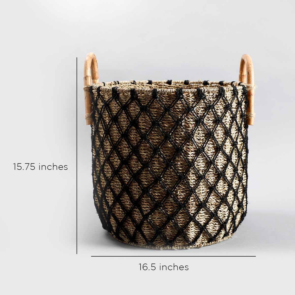 Buy Organizer - Natural Black Seagrass Rattan Tassel Storage Basket For Home Organizer by Home4U on IKIRU online store