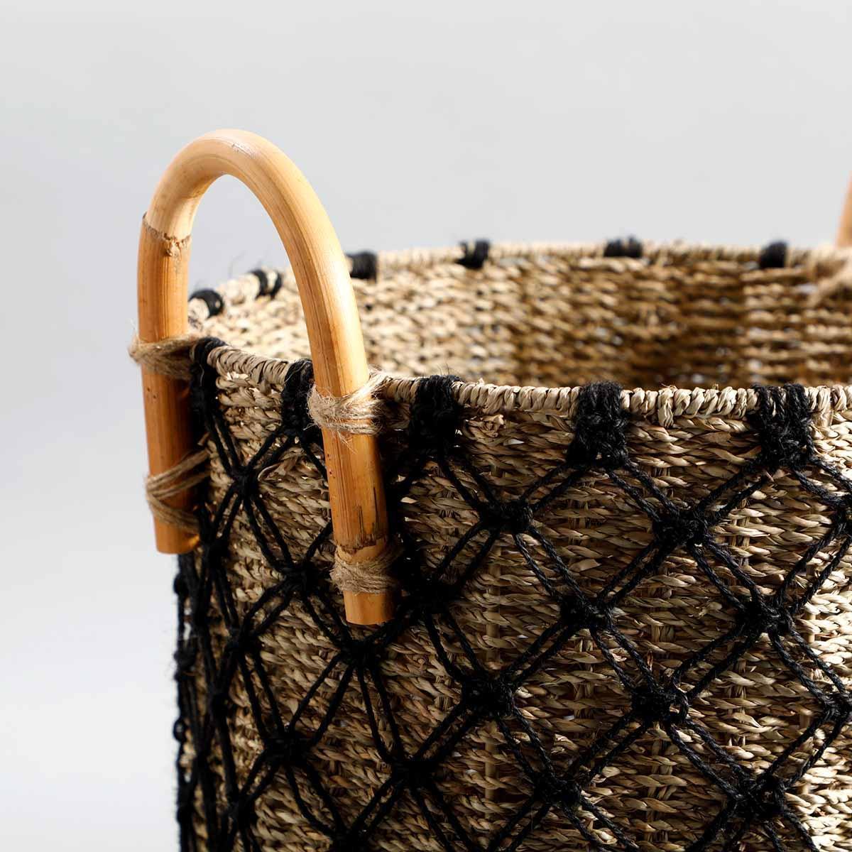 Buy Organizer - Natural Black Seagrass Rattan Tassel Storage Basket For Home Organizer by Home4U on IKIRU online store