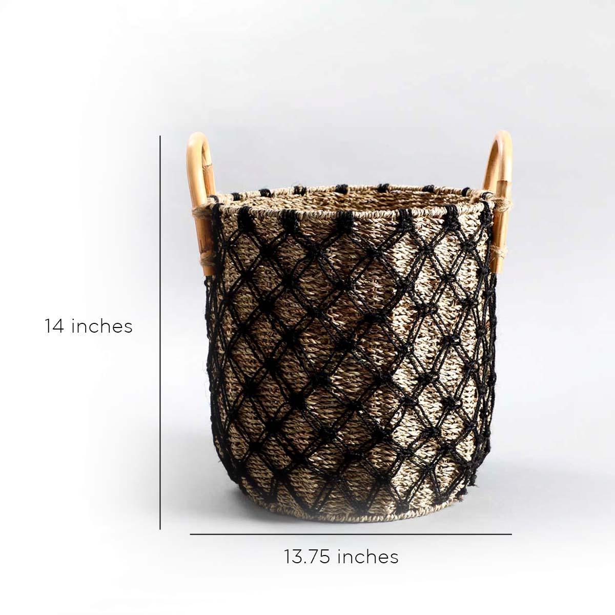 Buy Organizer - Natural Black Seagrass Rattan Tassel Storage Basket For Home Organizer by Home4U on IKIRU online store