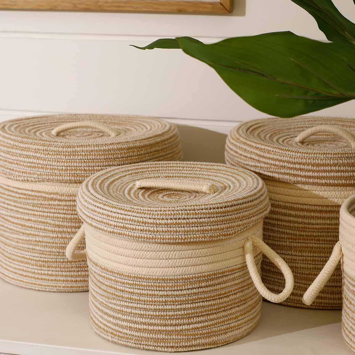 Buy Organizer - White & Light Yellow Cotton Rope Pastro Storage Basket For Home & Organizer by Home4U on IKIRU online store