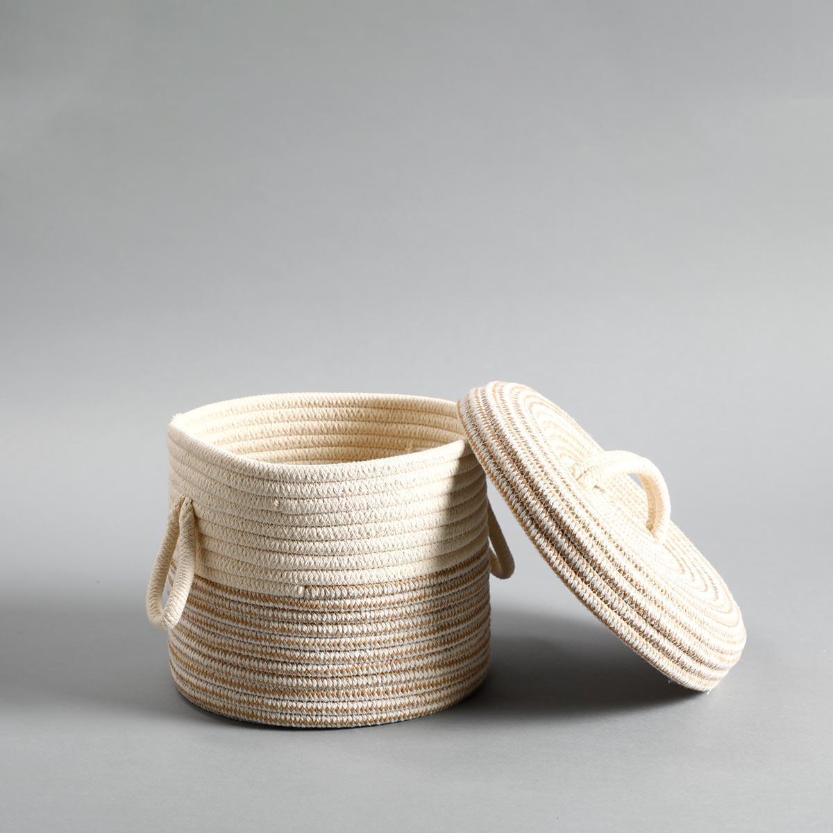 Buy Organizer - White & Light Yellow Cotton Rope Pastro Storage Basket For Home & Organizer by Home4U on IKIRU online store