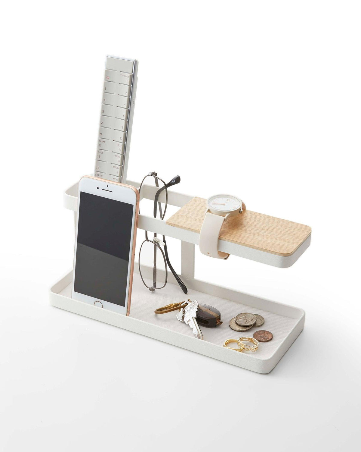 Scatola Portatrucchi Yamazaki Tower 5453 – Design Giapponese, In Acciaio E Legno, Con Specchio E Maniglia, Bianco, 31x15x15.7 Cm