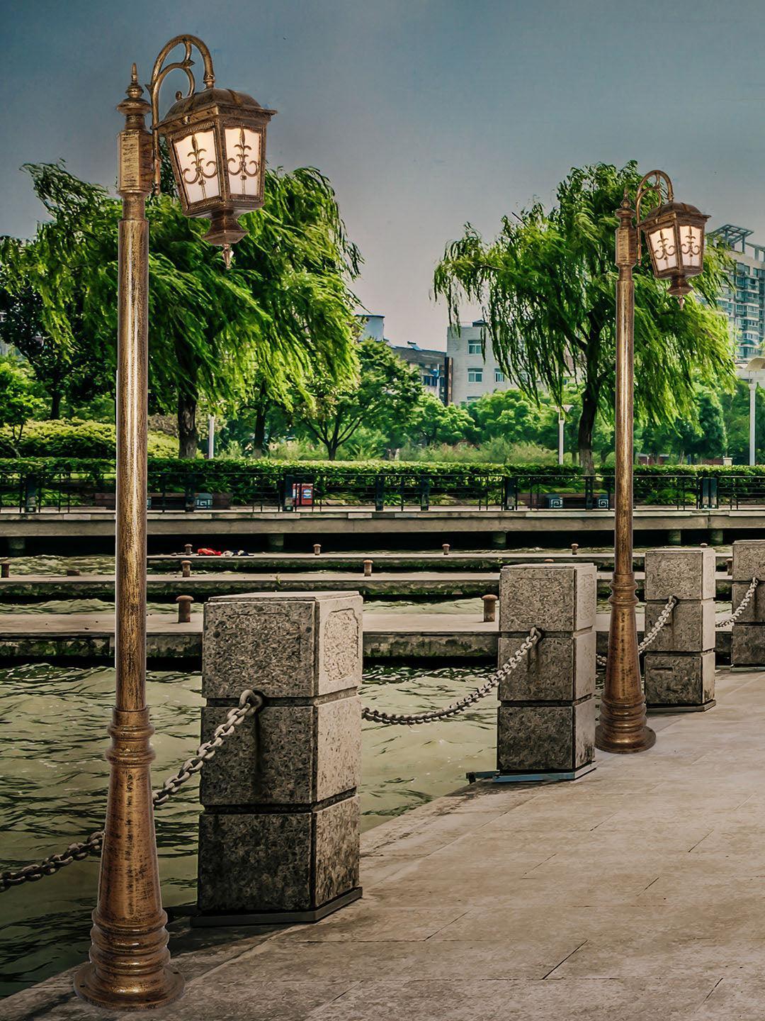 Buy Outdoor Lights - Gold Antique Londonderry Single Outdoor Gate Post Lamp Light For Home Decor by Fos Lighting on IKIRU online store