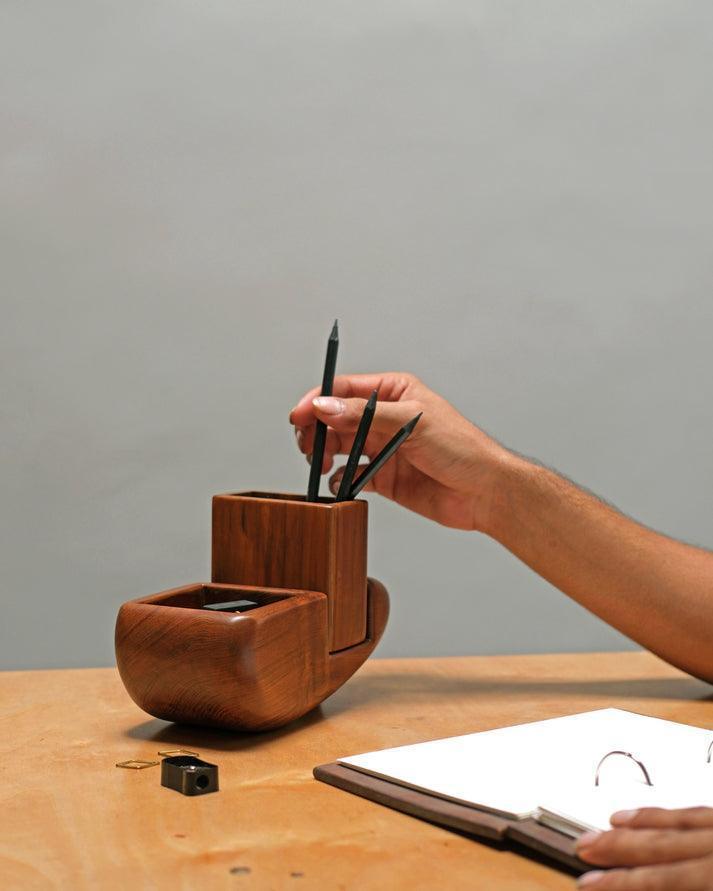 Buy Pen Stand & Organiser - Sculp Wooden Finish Stationary Holder | Stylish Pen Stand For Office Desk & Gifting by Studio Indigene on IKIRU online store