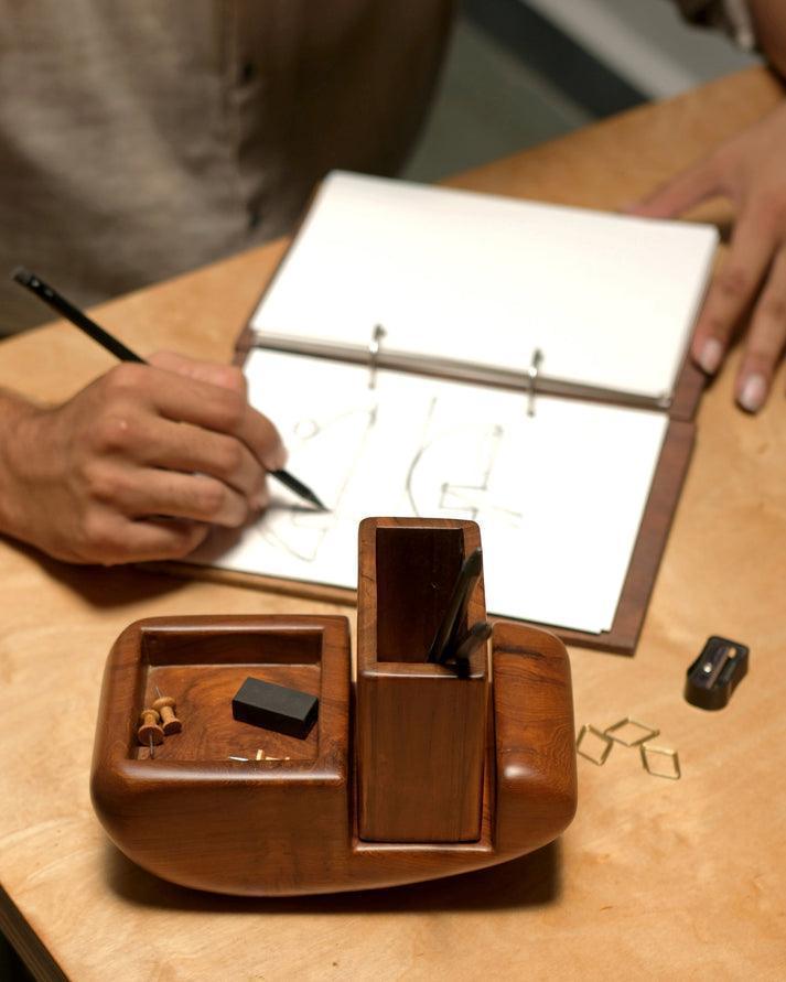 Buy Pen Stand & Organiser - Sculp Wooden Finish Stationary Holder | Stylish Pen Stand For Office Desk & Gifting by Studio Indigene on IKIRU online store
