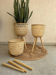 Buy Planter - Bamboo Handwoven Plant Pot With Removable Tripod Legs | Planter Stand For Living Room & Balcony by Tesu on IKIRU online store