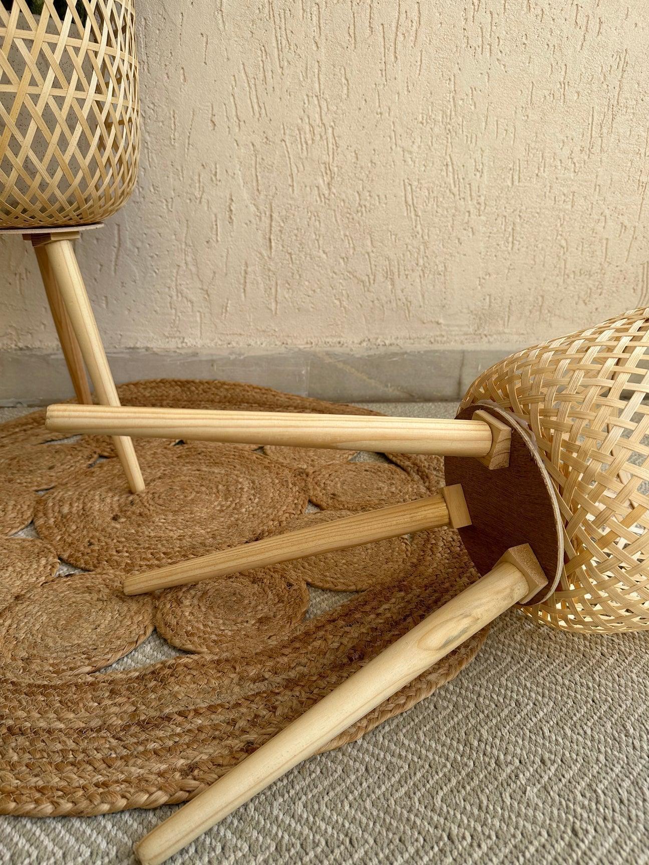 Buy Planter - Bamboo Handwoven Plant Pot With Removable Tripod Legs | Planter Stand For Living Room & Balcony by Tesu on IKIRU online store