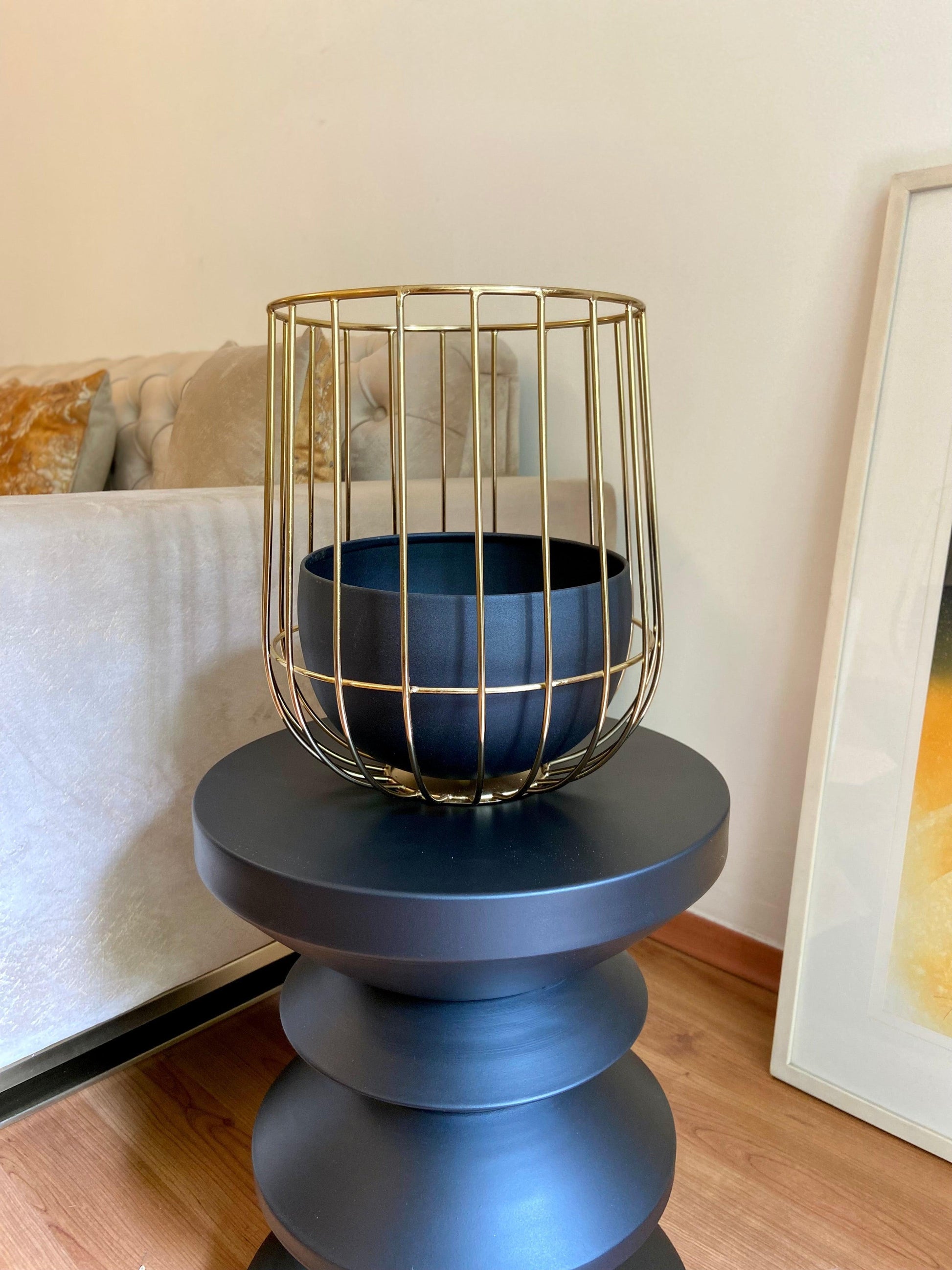 Buy Planter - Black & Golden Metallic Caged Planter | Modern Table Flower Pot For Home Decor by House of Trendz on IKIRU online store