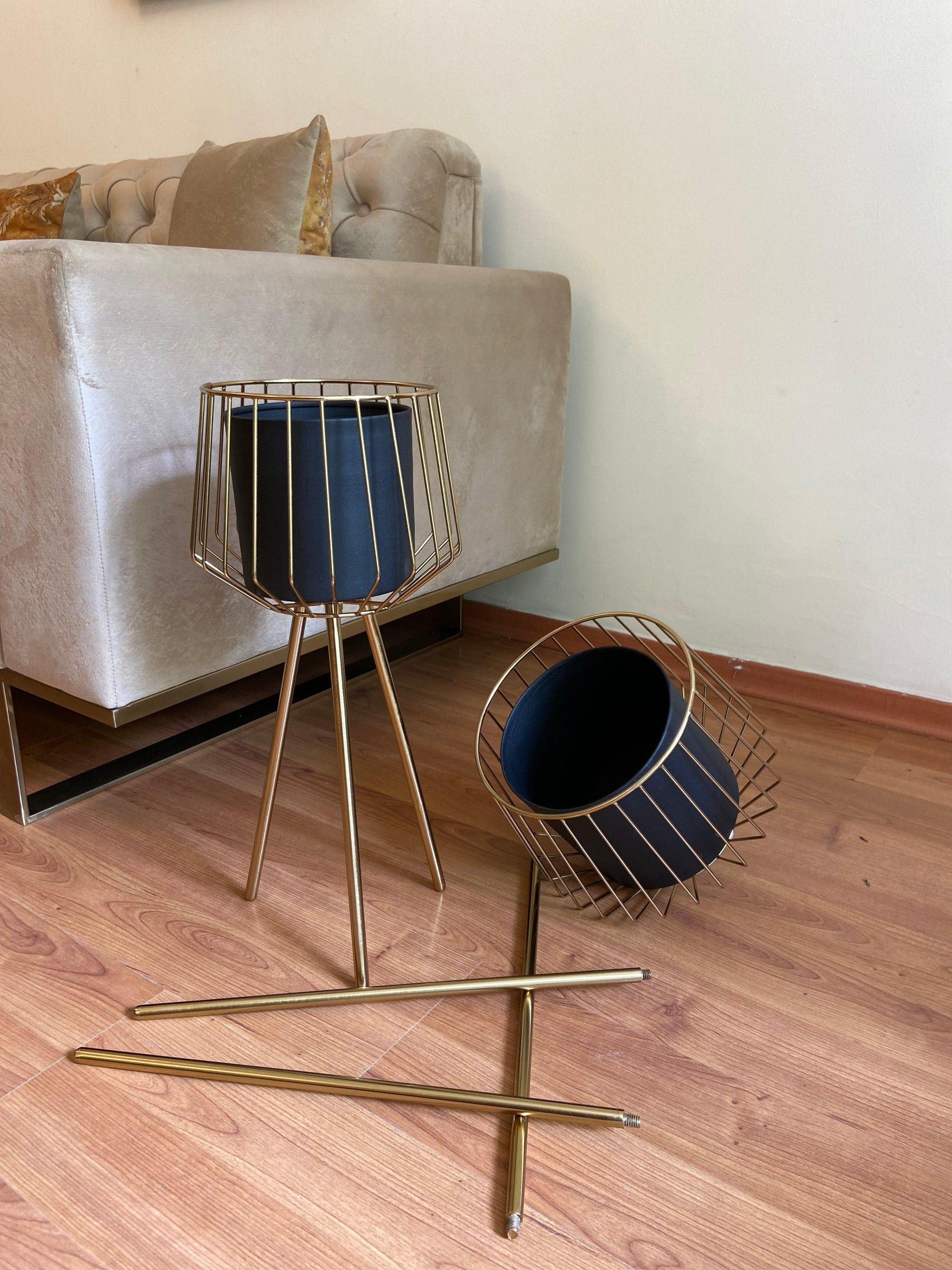 Buy Planter - Black & Golden Metallic Planter on Tripod Set of 2 For Living Room & Home Decor by House of Trendz on IKIRU online store