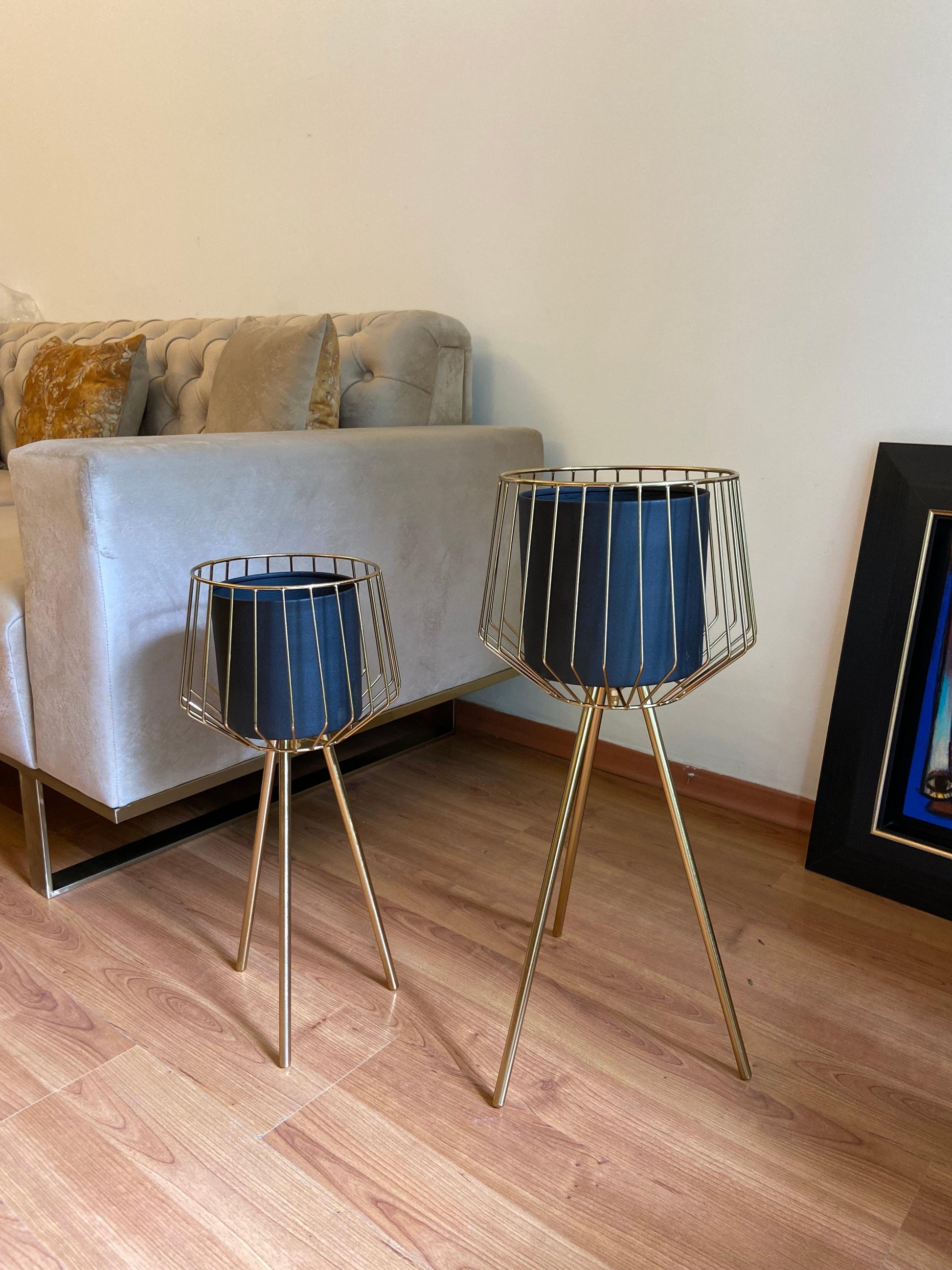 Buy Planter - Black & Golden Metallic Planter on Tripod Set of 2 For Living Room & Home Decor by House of Trendz on IKIRU online store
