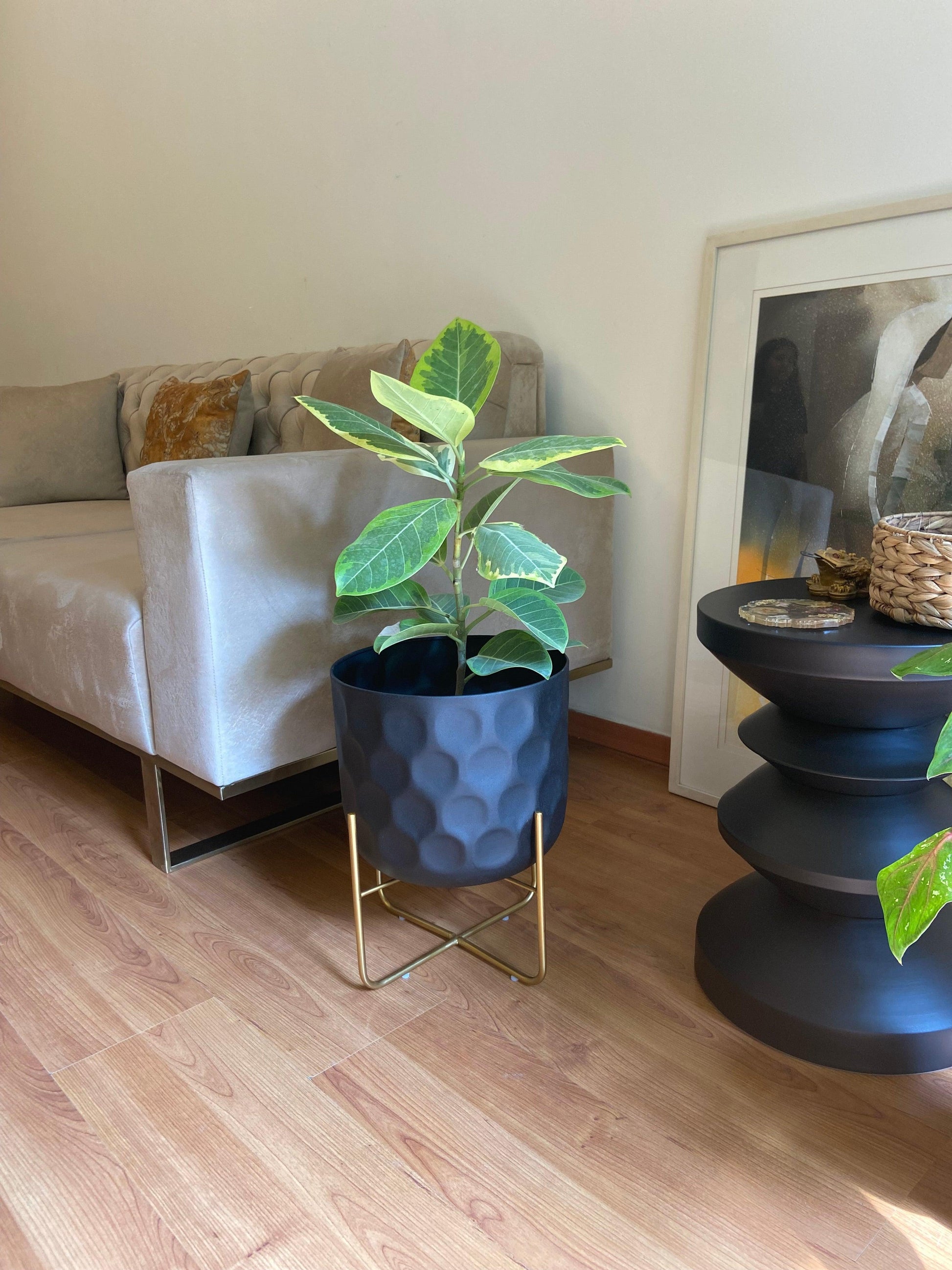 floor standing plant pot Black Metal Bella Patterned Floor Planter