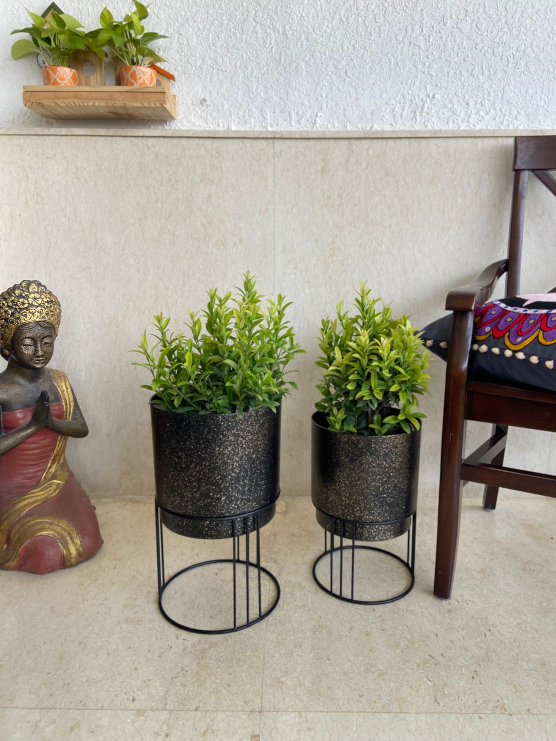 Buy Planter - Black Metal Glitter Floor Planter | Table Flower Pot For Indoor & Outdoor Decor Set of 2 by House of Trendz on IKIRU online store