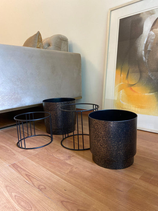 Buy Planter - Black Metal Glitter Floor Planter | Table Flower Pot For Indoor & Outdoor Decor Set of 2 by House of Trendz on IKIRU online store