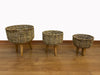 Buy Planter - Brown Rattan & Wood Floor Planter | Round Flower Pot Set of 3 For Home Decoration by House of Trendz on IKIRU online store