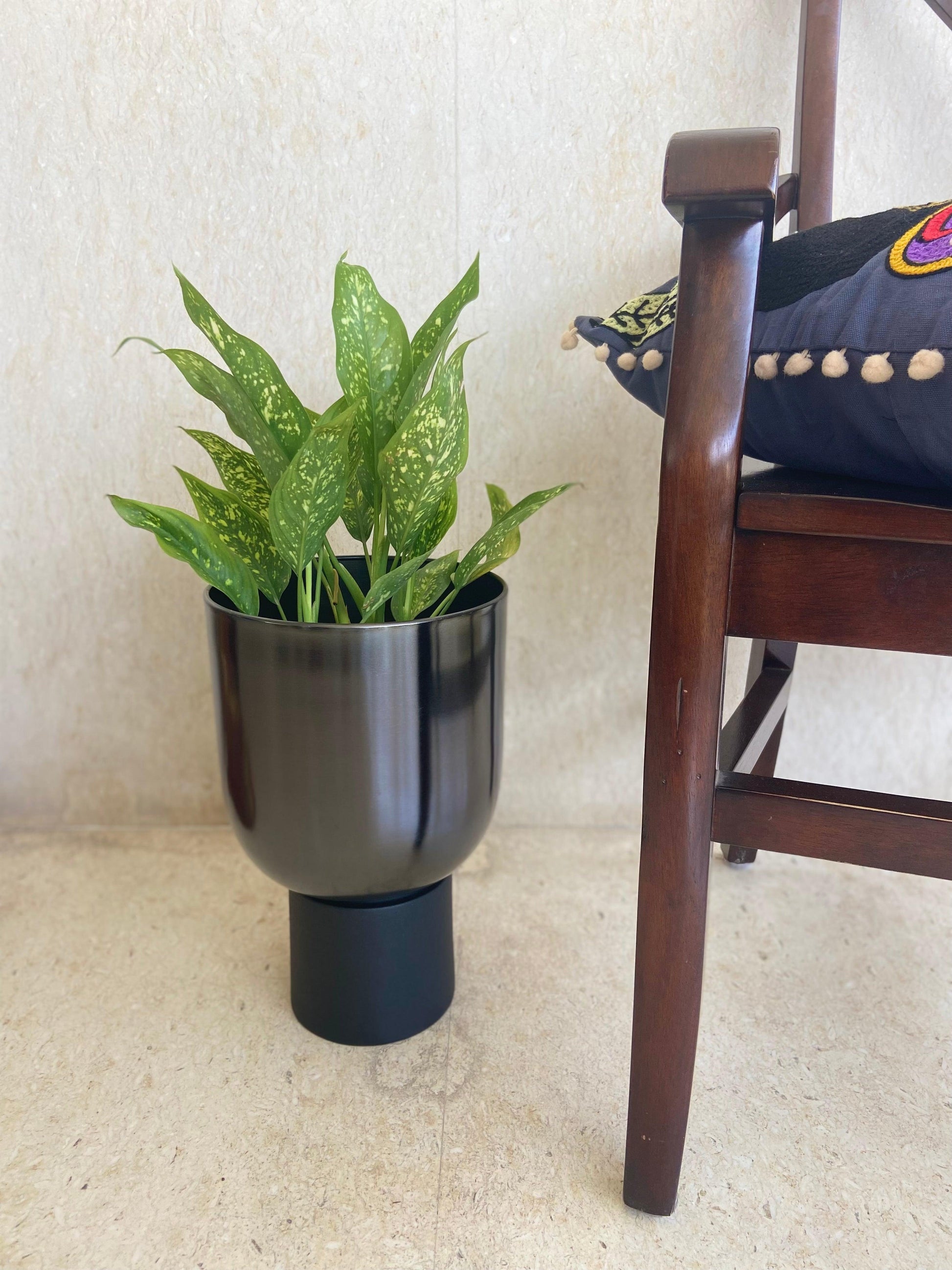 Buy Planter - Decorative Black Floor Planter On a Pedestal | Flower Pot For Indoor & Outdoor Decor by House of Trendz on IKIRU online store