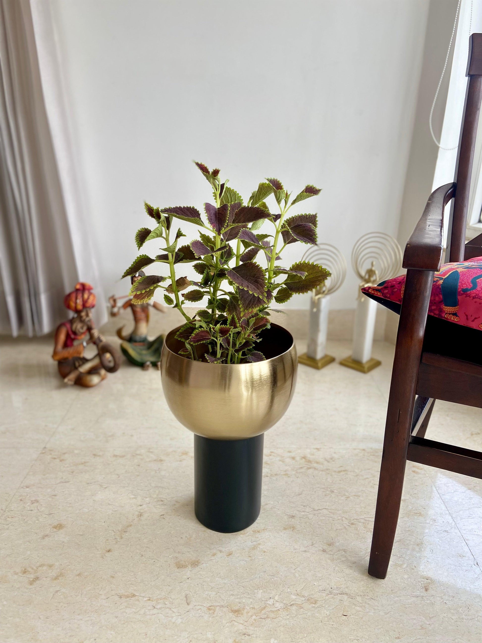 Buy Planter - Gold & Black Metal Decorative Floor Planter | Cylindrical Flower Pot With Base For Home Decor by House of Trendz on IKIRU online store