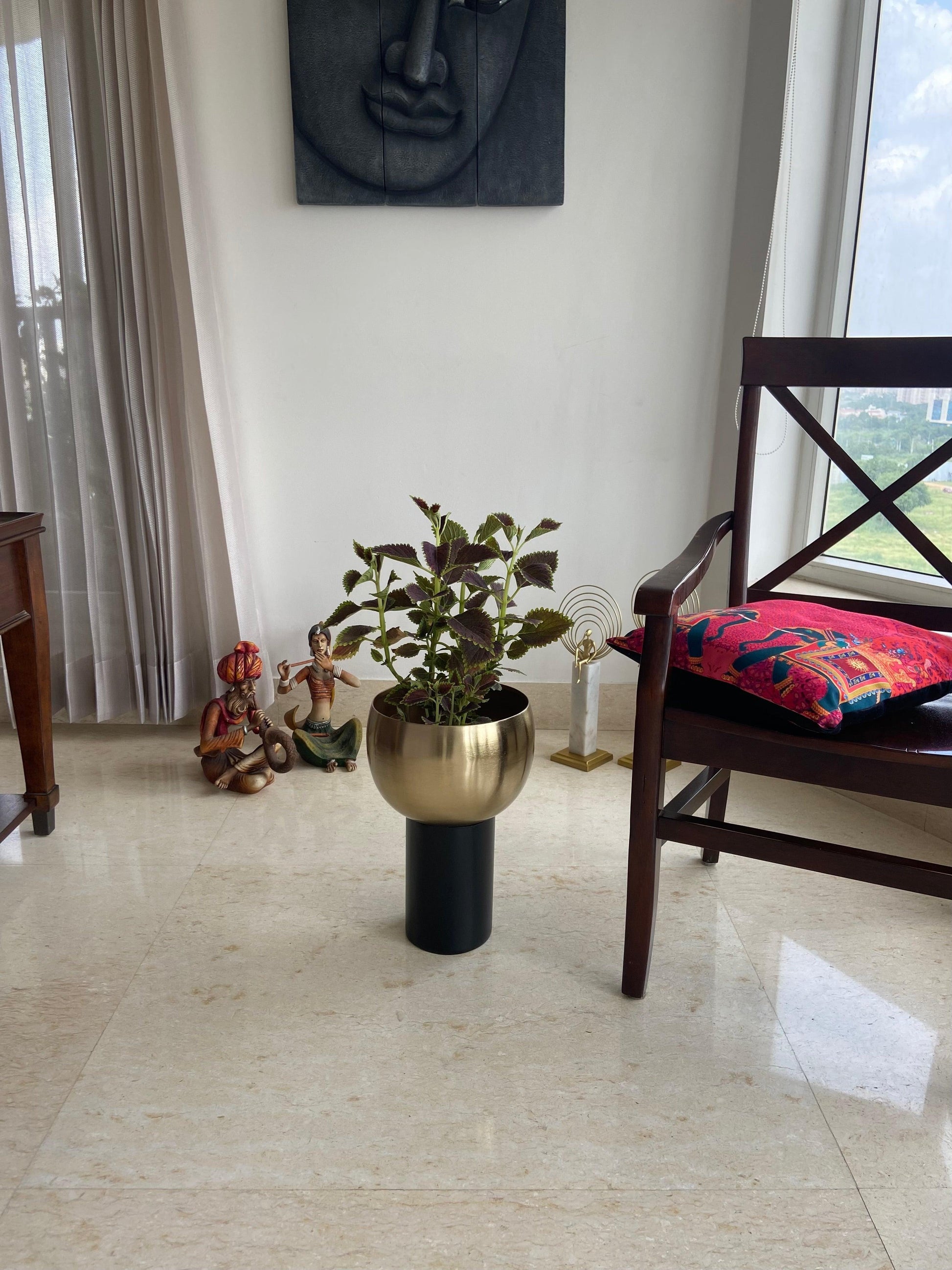 Buy Planter - Gold & Black Metal Decorative Floor Planter | Cylindrical Flower Pot With Base For Home Decor by House of Trendz on IKIRU online store