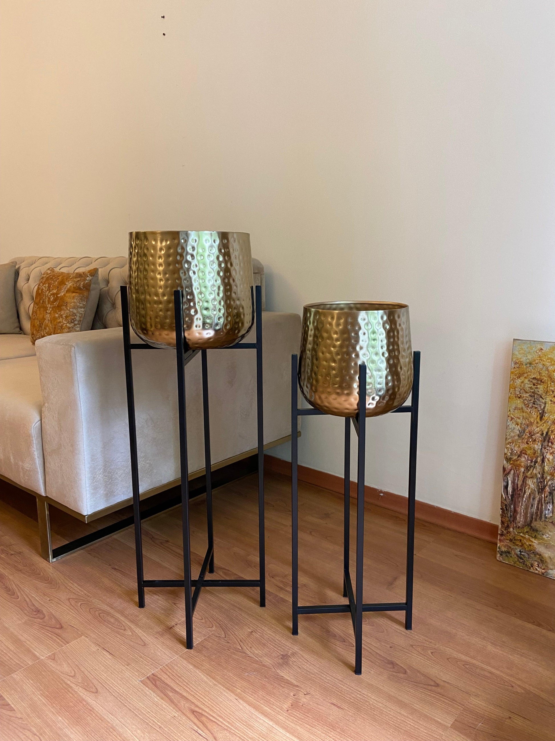 Buy Planter - Golden & Black Bold and Brassy Floor Planter With Stand Set of 2 For Home Decor by House of Trendz on IKIRU online store