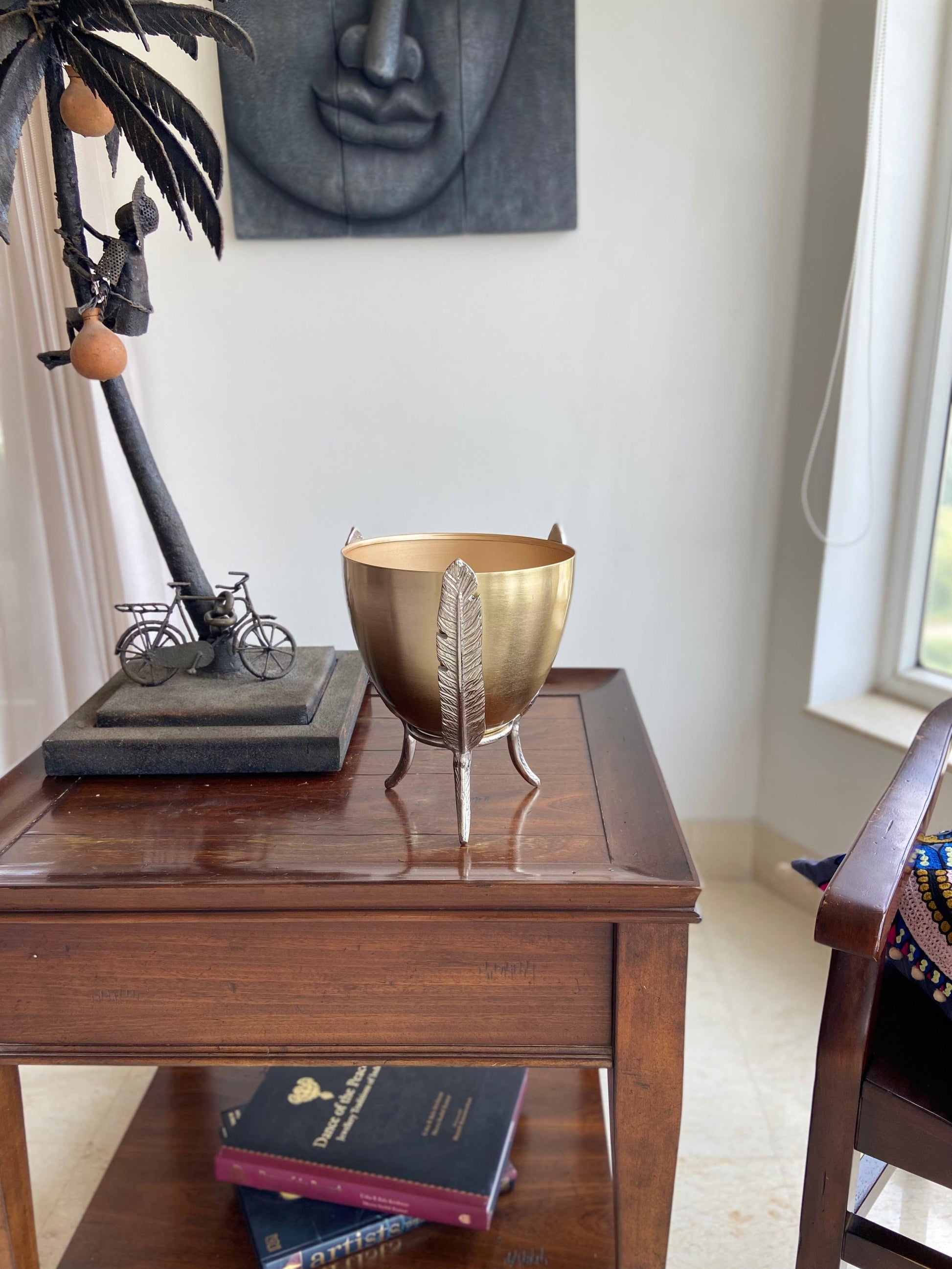 Buy Planter - Golden Metal With Silver Leaf Decorative Table Planter For Living Room & Home Decor by House of Trendz on IKIRU online store
