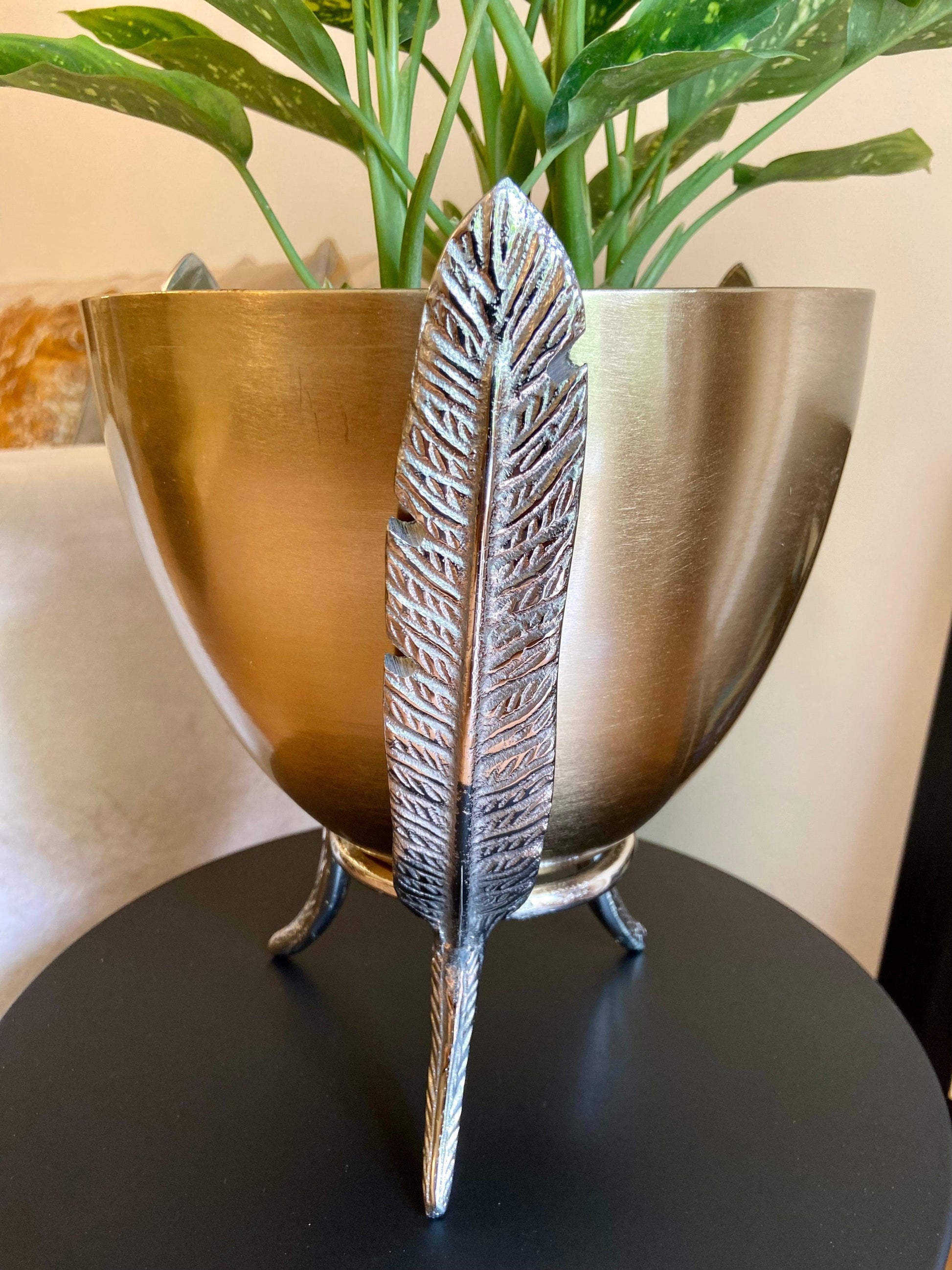 Buy Planter - Golden Metal With Silver Leaf Decorative Table Planter For Living Room & Home Decor by House of Trendz on IKIRU online store