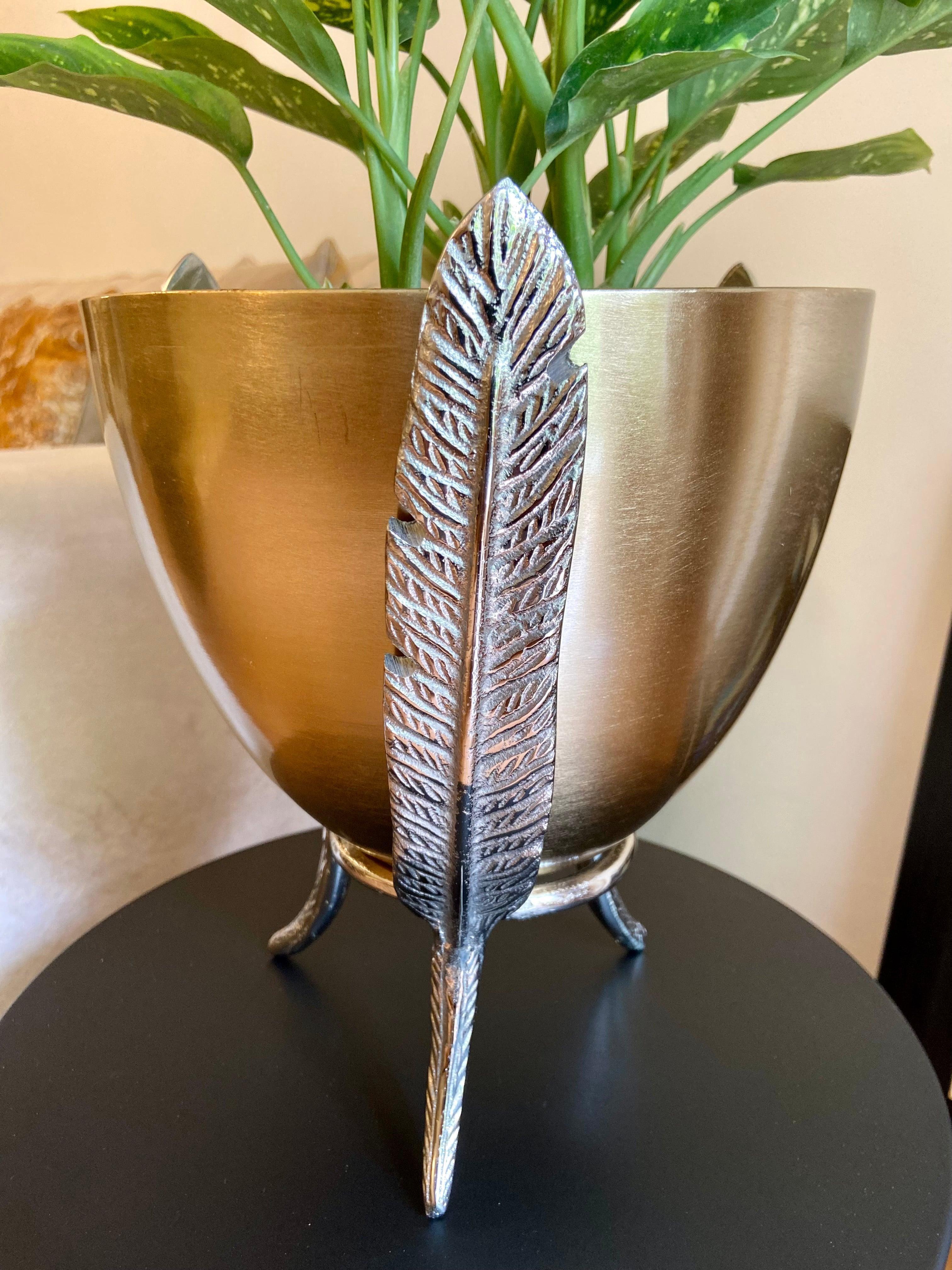 Buy Planter - Golden Metal With Silver Leaf Decorative Table Planter For Living Room & Home Decor by House of Trendz on IKIRU online store