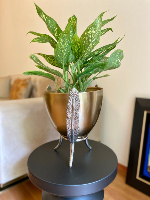 Buy Planter - Golden Metal With Silver Leaf Decorative Table Planter For Living Room & Home Decor by House of Trendz on IKIRU online store