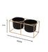 Buy Planter - Metal Quirky Shape Twin Pots With Stand | Set of 2 Black Pots and Golden Plant Stand by Manor House on IKIRU online store