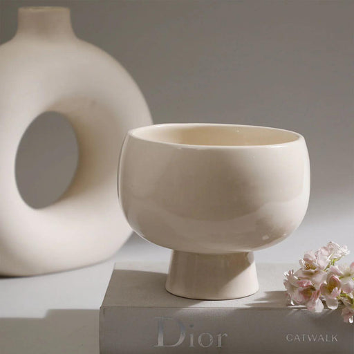 Buy Planter - Sculptural Stoneware Planter Beige for Home Decor | Vases Pot Bowl by Home4U on IKIRU online store