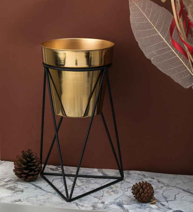 Buy Planter - Triad Golden & Black Pot Stand | Decorative Planter For Living Room & Kitchen by De Maison Decor on IKIRU online store