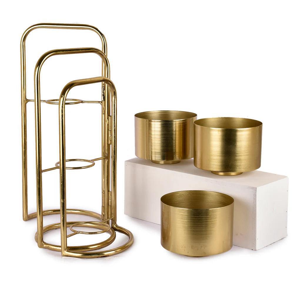 Buy Planter - Veena Gold Foldable Planter with 3 Pots | Luxury Vase Pot by Manor House on IKIRU online store