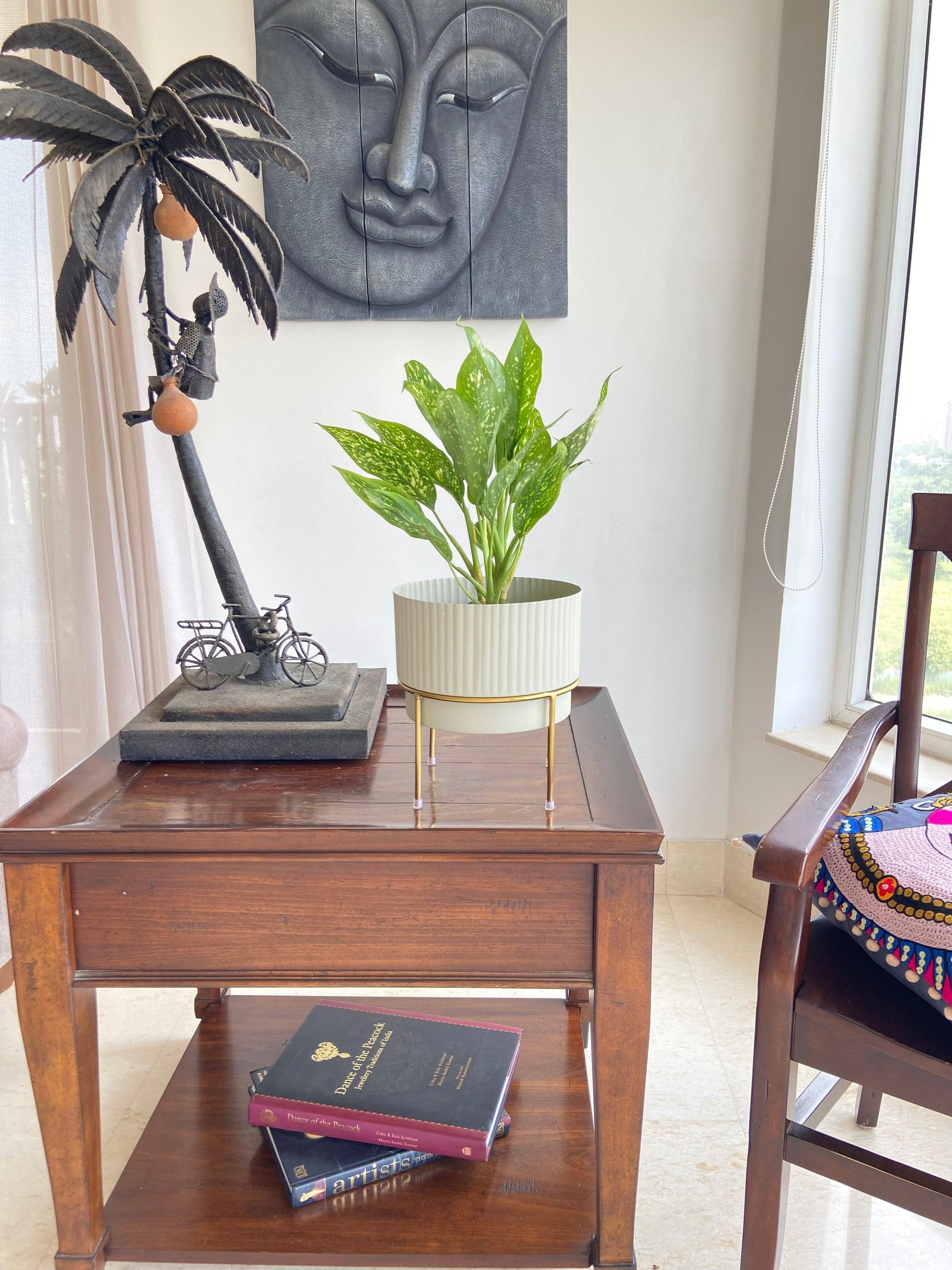 Buy Planter - White & Golden Metallic Zaria Planter | Decorative Table Flower Pot For Home & Living Space by House of Trendz on IKIRU online store