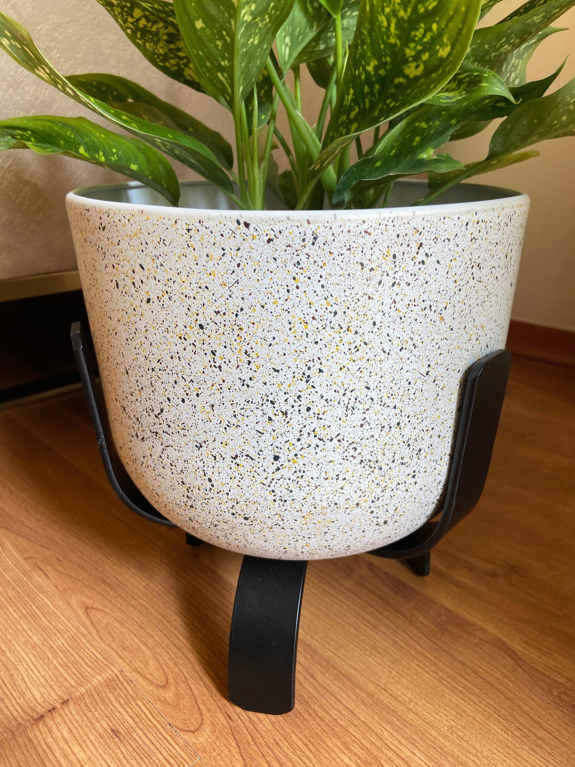 Buy Planter - White Terrazzo & Metal Stylish Floor Planter | Tabletop Flower Pot With Stand For Home Decor by House of Trendz on IKIRU online store