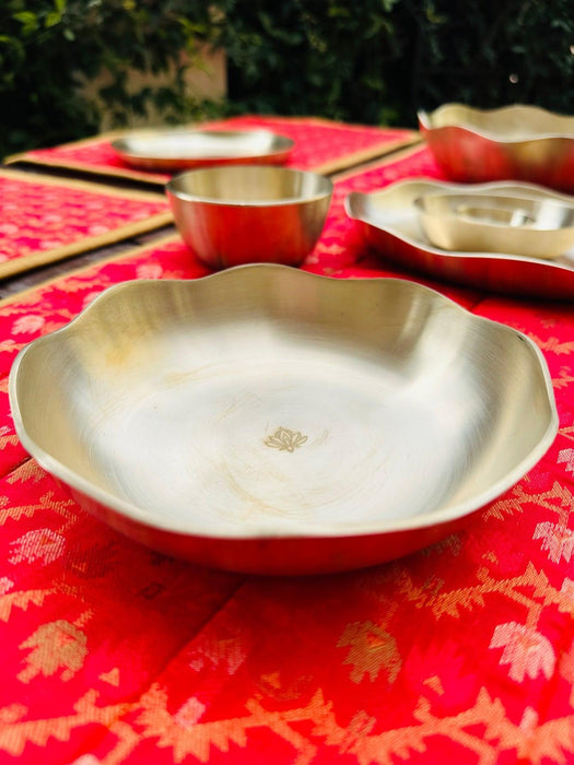 Buy Plates - Golden Flower Shaped Snack Serving Plate For Home & Festive Decor | Kansa Bartan by Tesu on IKIRU online store