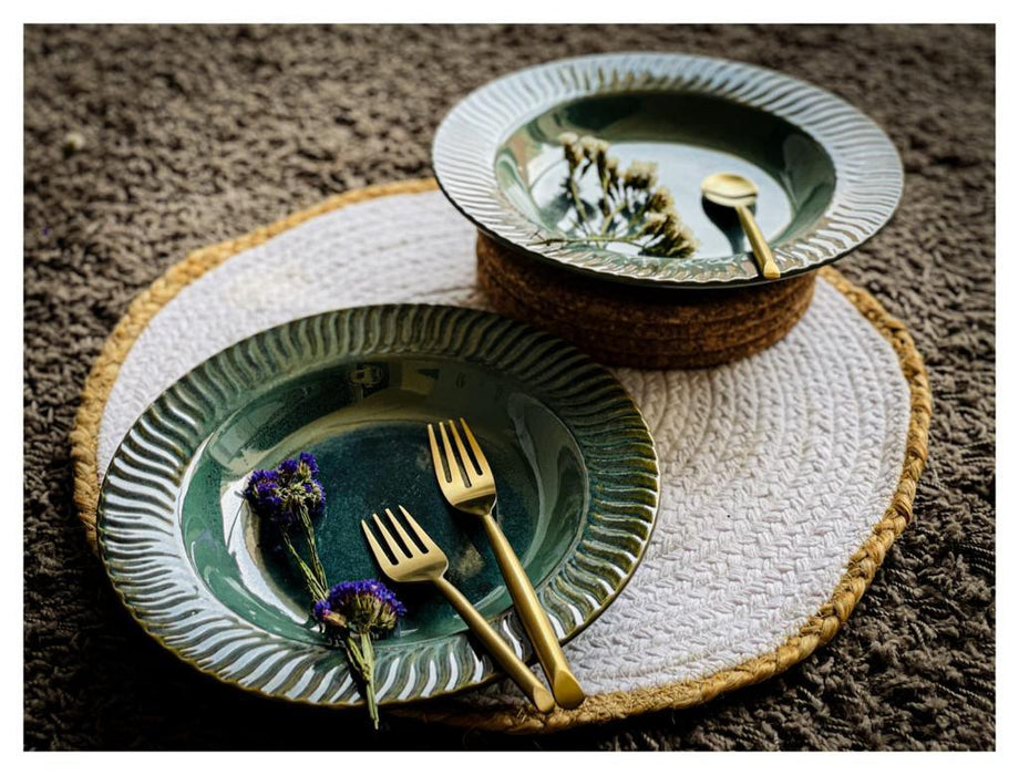 Buy Plates - Mer Green Ceramic Pasta Plate | Fancy Platters for Serving by Ceramic Kitchen on IKIRU online store
