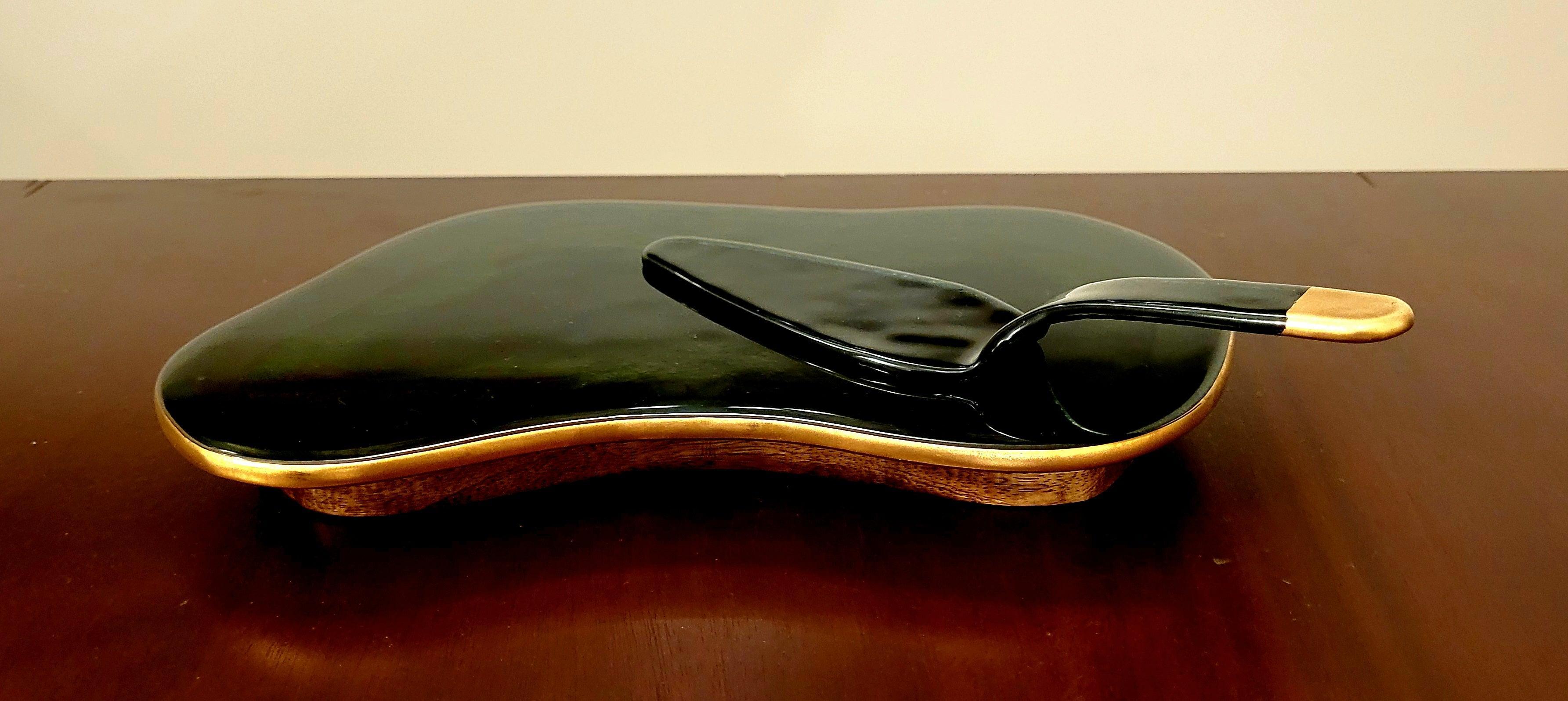 Buy Platter - Black Glass Stylish Pebble Platter with Spatula | Serving Tray For Home & Kitchen by House of Trendz on IKIRU online store