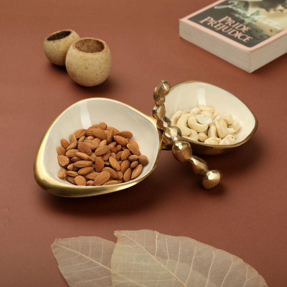 Buy Platter - Double Bowl Serving Platter For Center & Dining Table | Decorative Stone & Metal Serveware by De Maison Decor on IKIRU online store