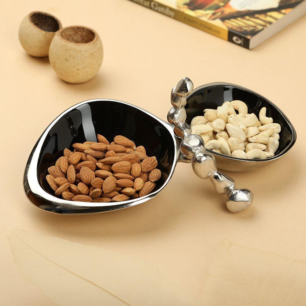 Buy Platter - Double Bowl Serving Platter For Center & Dining Table | Decorative Stone & Metal Serveware by De Maison Decor on IKIRU online store