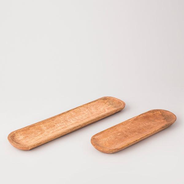 Buy Platter - Natural Mango Wood Narrow Long Platter | Serving Tray For Serveware Set of 2 by Indecrafts on IKIRU online store