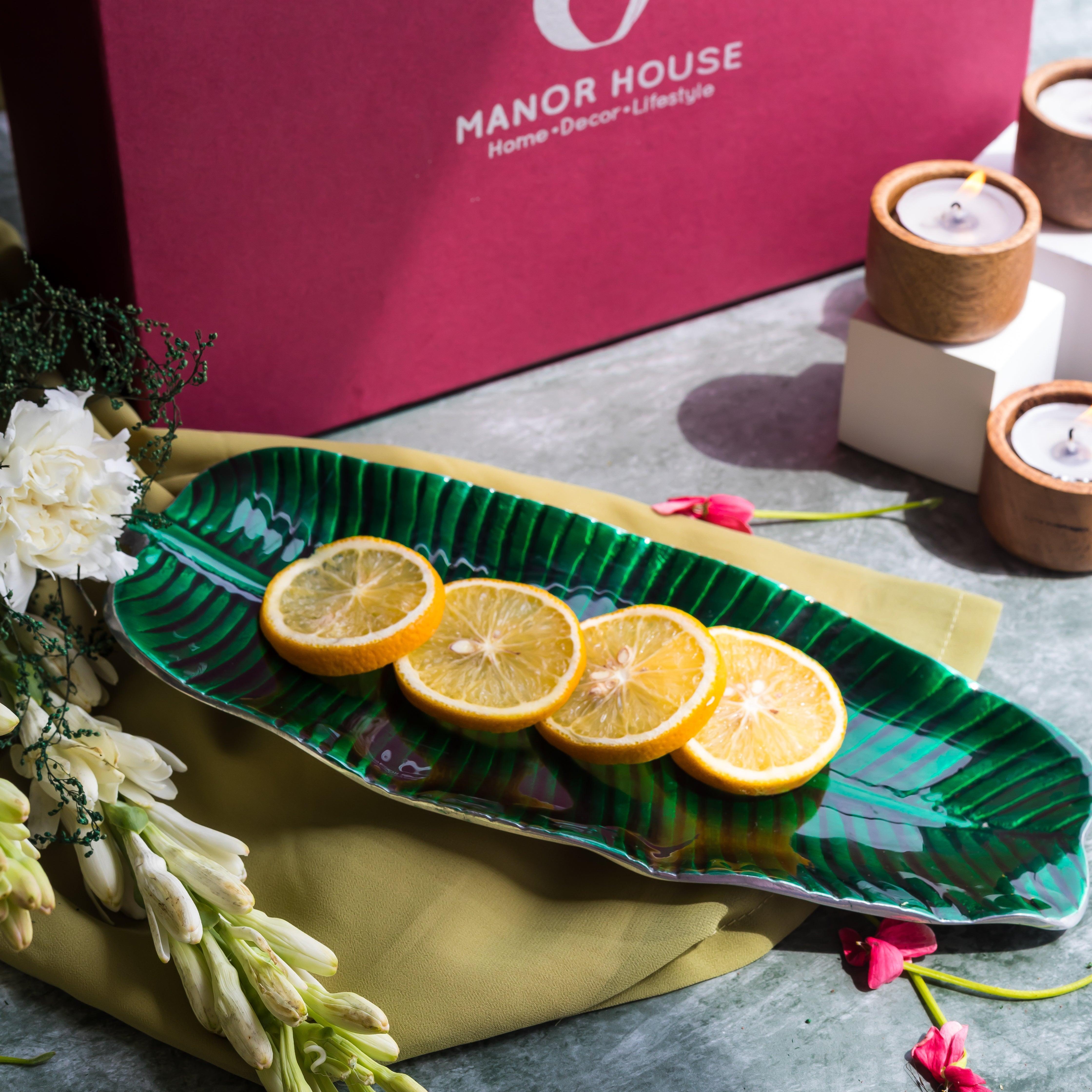 Buy Platter - Natural Wooden Platter & Tea Light Candle Holder Decor Gift Set For Home & Dining by Manor House on IKIRU online store