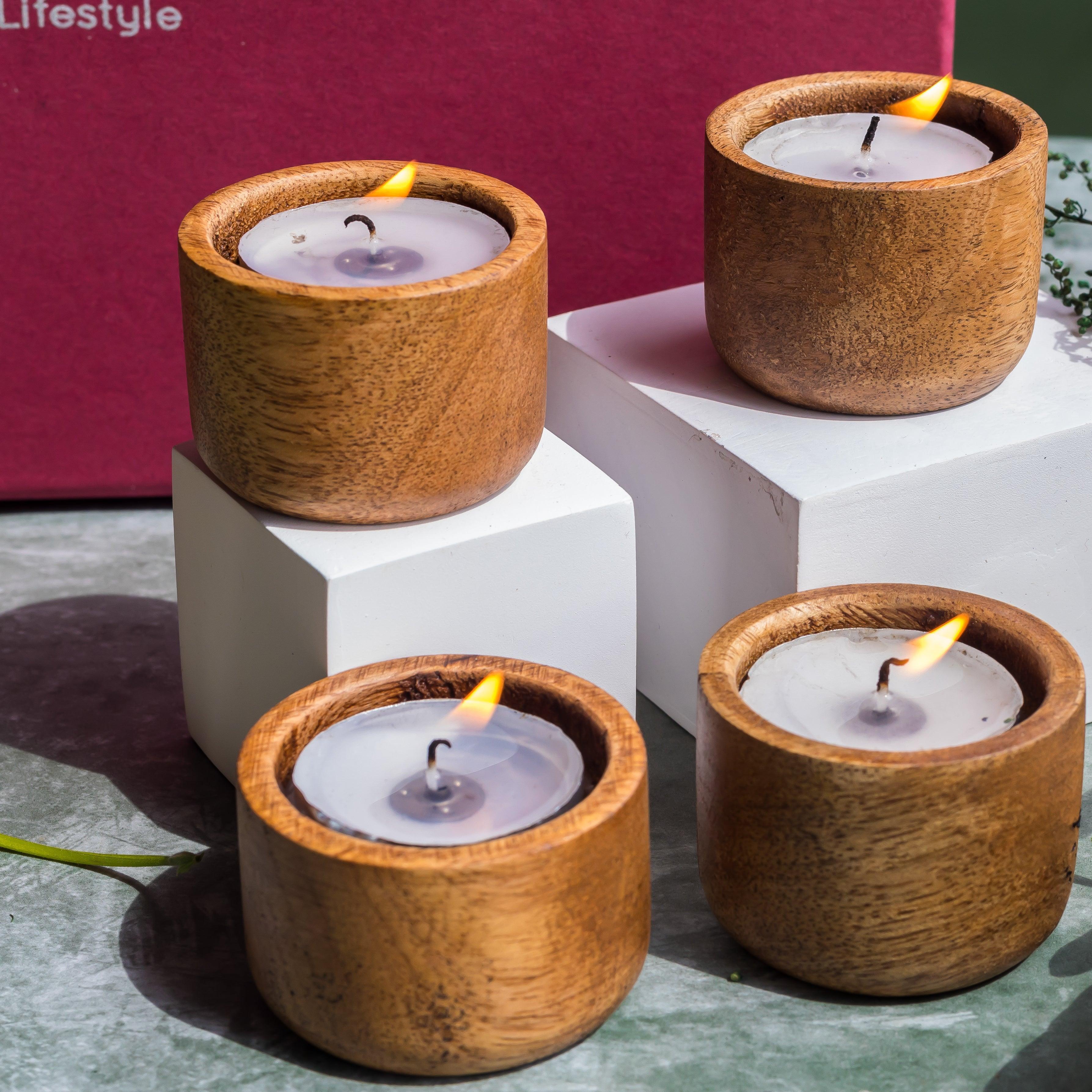 Buy Platter - Natural Wooden Platter & Tea Light Candle Holder Decor Gift Set For Home & Dining by Manor House on IKIRU online store