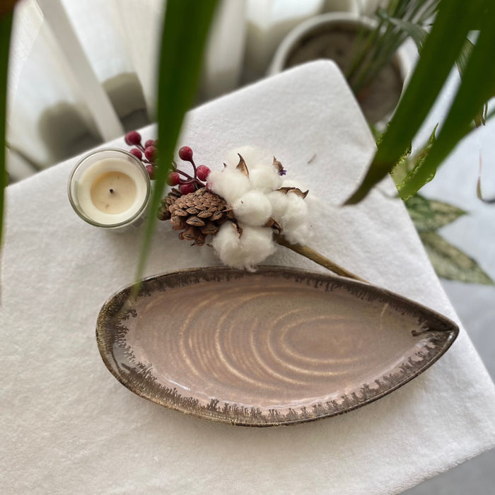 Buy Platter - Pink Leaf Shape Ceramic Almond Plate | Serving Tray For Kitchen & Dining by Ceramic Kitchen on IKIRU online store