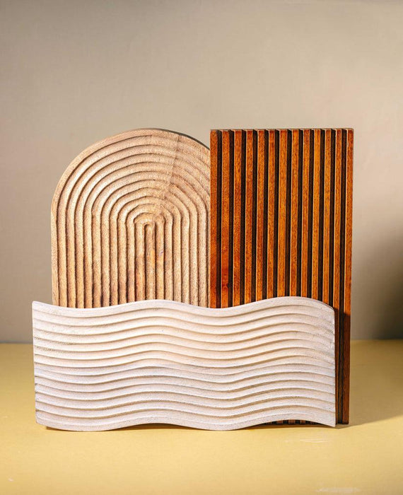 Buy Platter - Taarash - Set of 3 Striped Wooden Platters by Araana Home on IKIRU online store