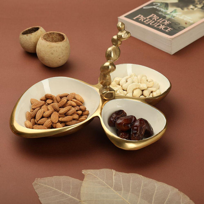 Buy Platter - Triple Bowl Serving Platter For Dry Fruits | Decorative Stone & Metal Serveware For Table by De Maison Decor on IKIRU online store
