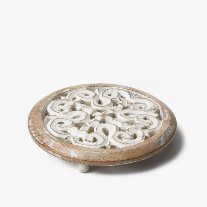 Buy Platter - White And Wooden Decorative Trivet For Kitchen and Garden by Casa decor on IKIRU online store