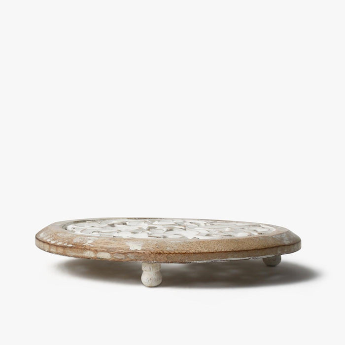 Buy Platter - White And Wooden Decorative Trivet For Kitchen and Garden by Casa decor on IKIRU online store