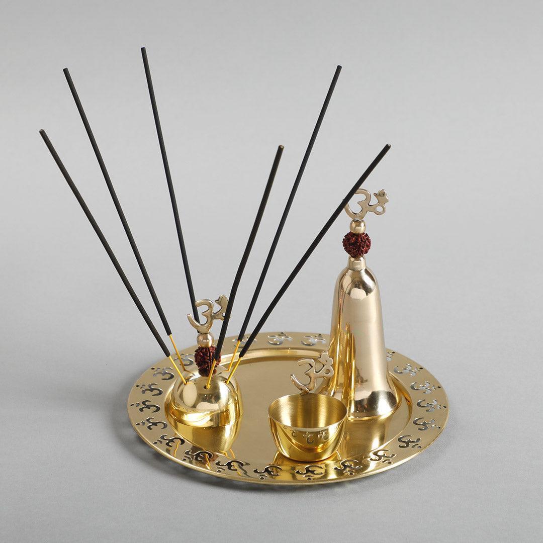 Buy Pooja Thali Set - Om Pooja Thali Set Of 4 | Puja Essential For Home by Home4U on IKIRU online store