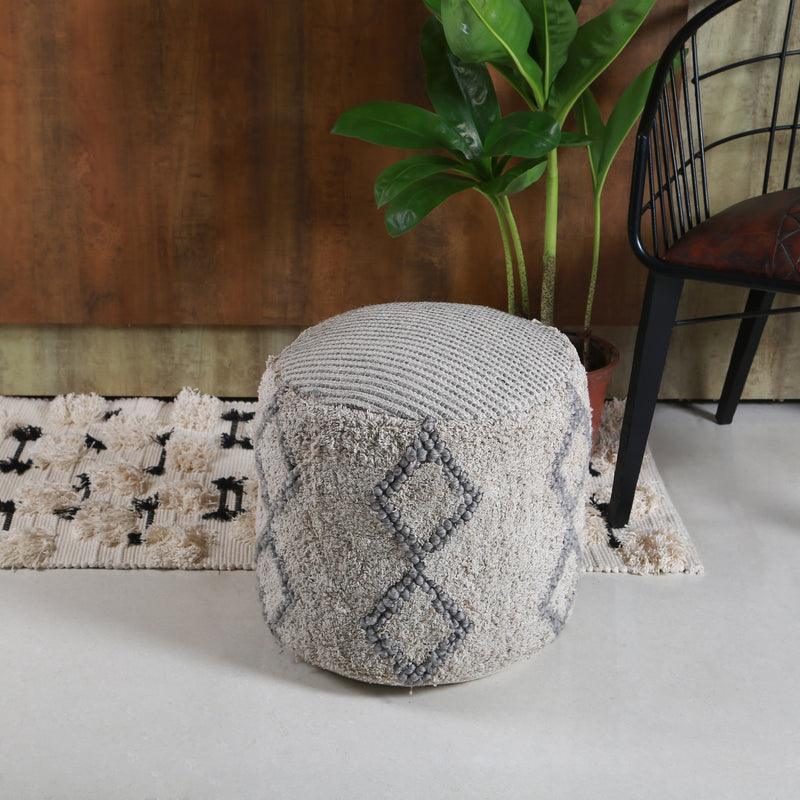 Buy Poufs - White and Grey Cotton Cylindrical Ottoman Pouf For Living Room & Home by Manor House on IKIRU online store
