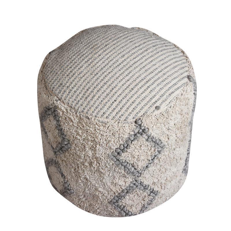Buy Poufs - White and Grey Cotton Cylindrical Ottoman Pouf For Living Room & Home by Manor House on IKIRU online store